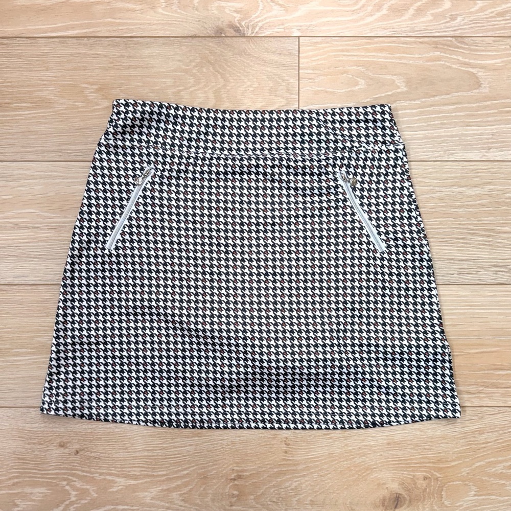 Houndstooth Mini Skirt with Zip Pockets - Black & White